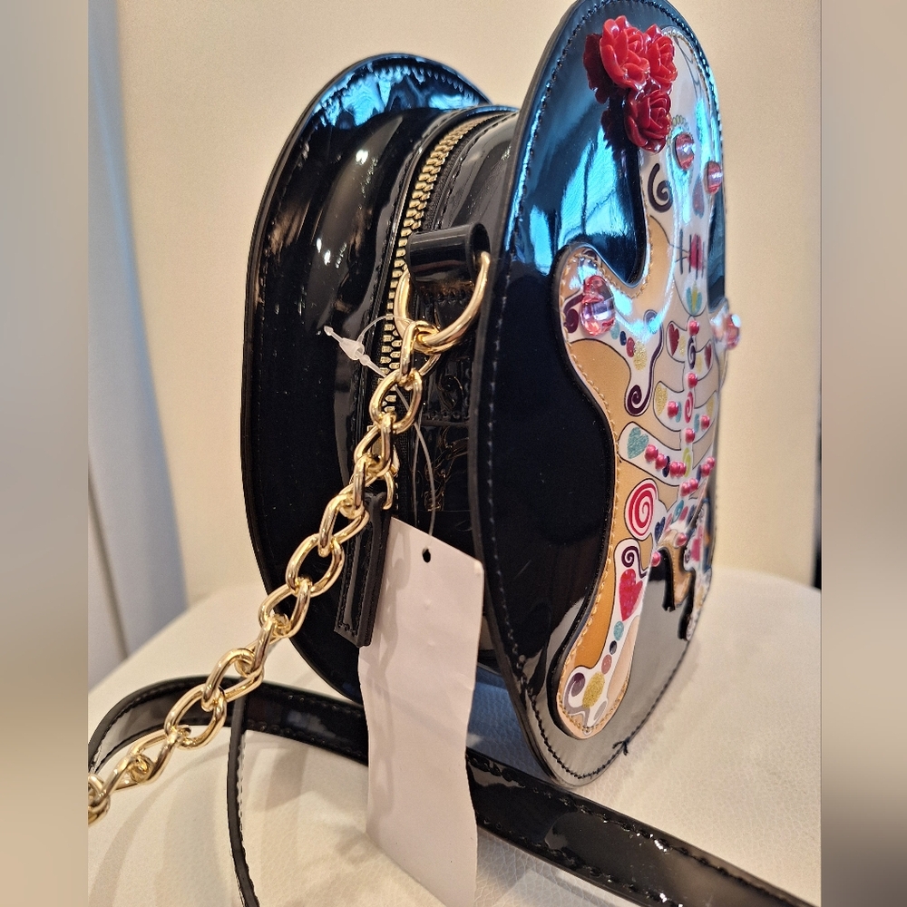 Betsey Johnson Black Patent Sugar Skull Crossbody Bag NWT 98 Retail - Picture 2 of 4